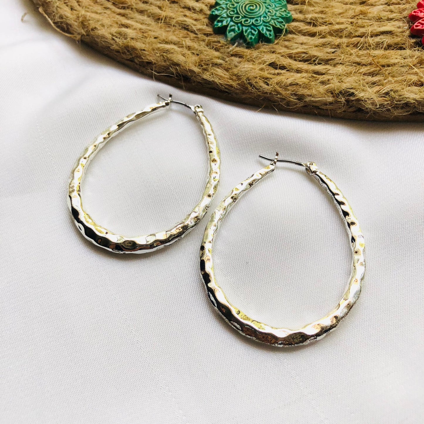 Modern Silver Oval Hoop