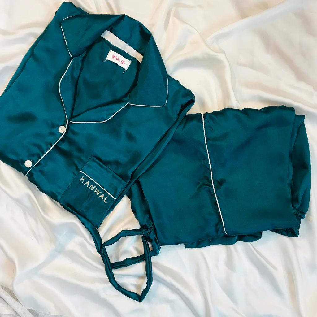Aqua Green Silk Pjs
