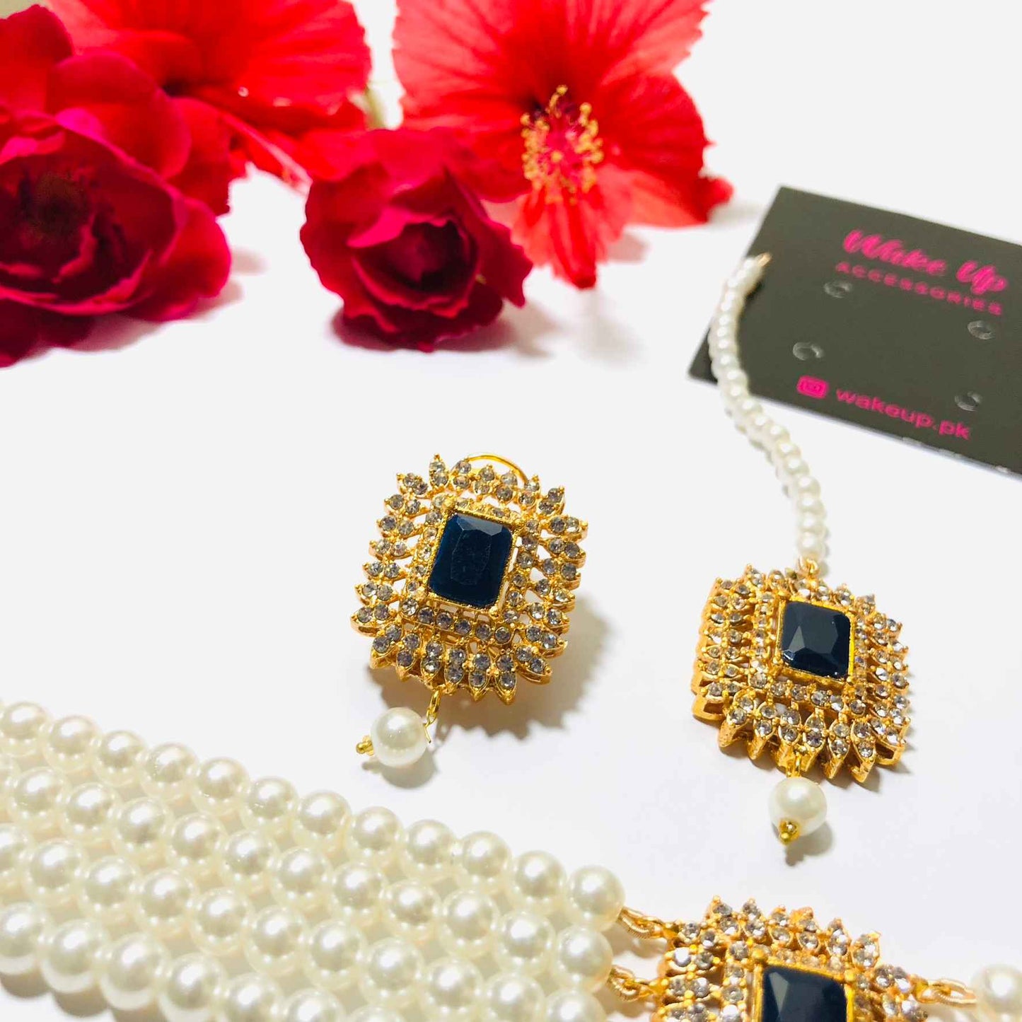 Kundan Golden Pearl Choker with Earrings and Tikka