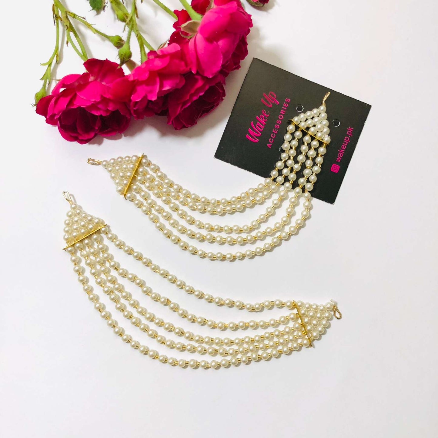 PEARL 5 LAYER JHUMKI EARRING SUPPORT CHAINS SAHARAY