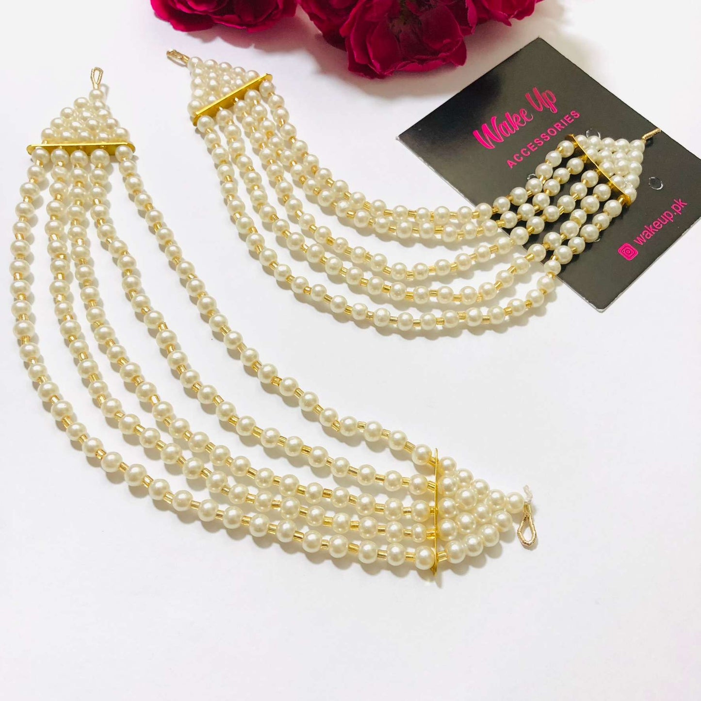 PEARL 5 LAYER JHUMKI EARRING SUPPORT CHAINS SAHARAY