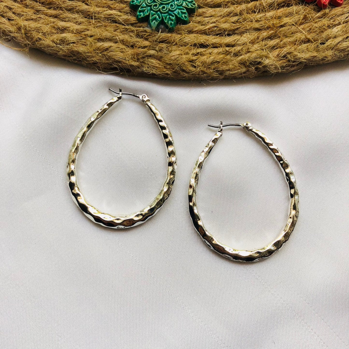 Modern Silver Oval Hoop