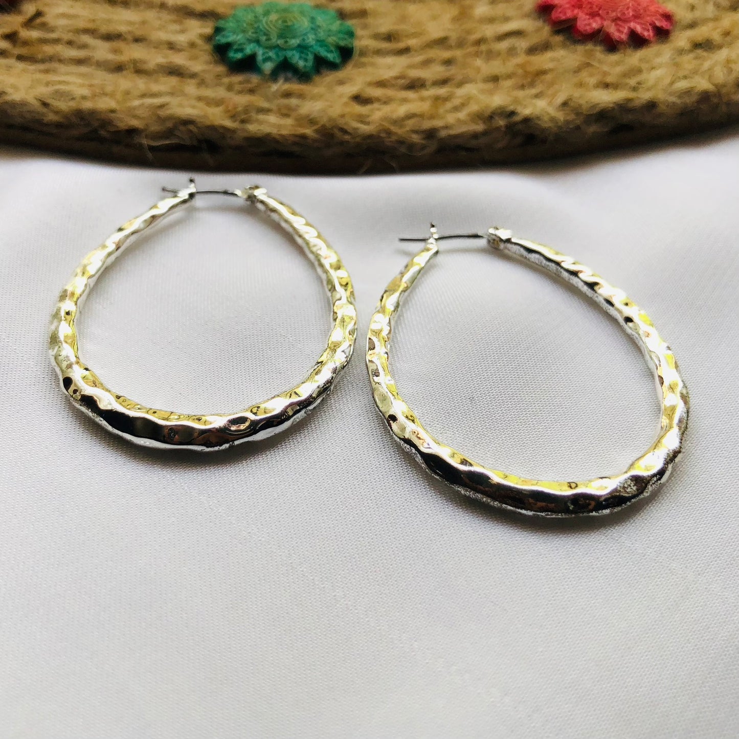 Modern Silver Oval Hoop